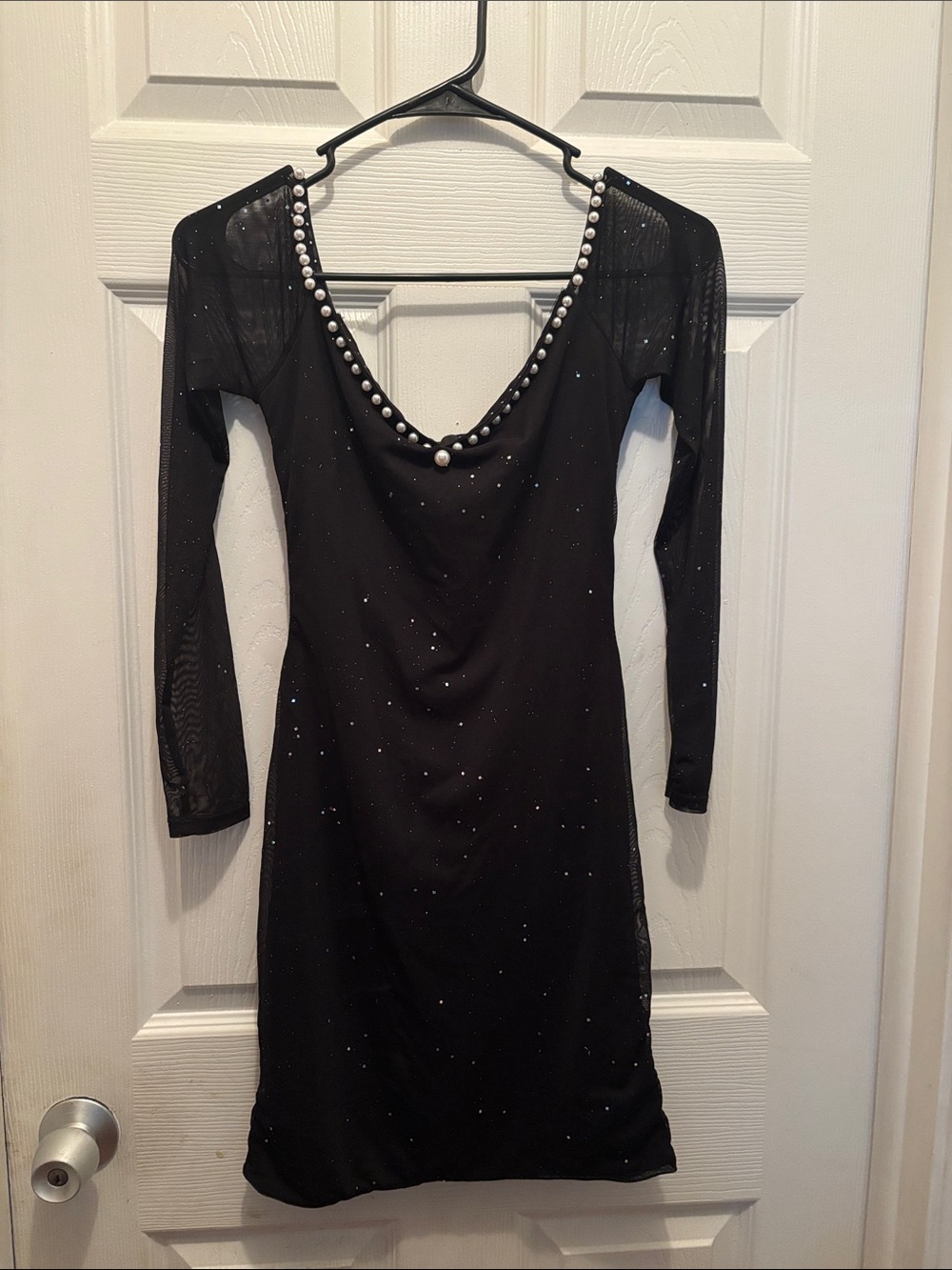 Source Unknown Black Mini Dress with Pearl Trim